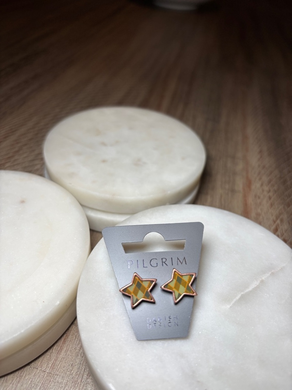 (#134) Pilgrim Yellow Plaid Star Stud Earrings - Women's Jewelry